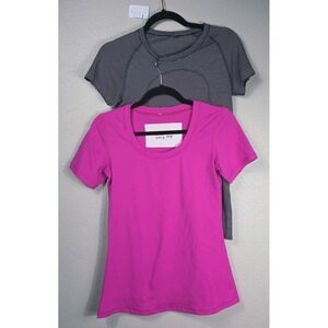 Lululemon Women's Activewear Top Bundle Pink Fitted Tee & Black Stripe...
